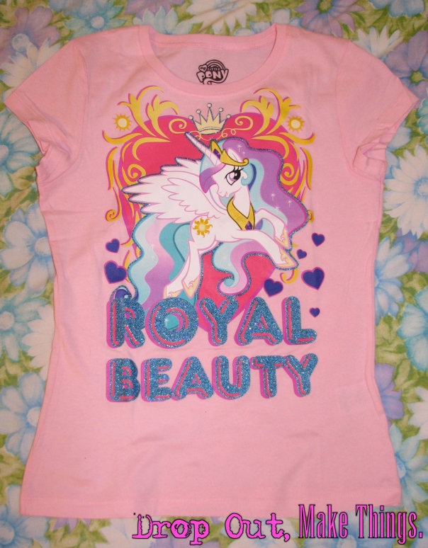Pink t-shirt with Princess Celestia that says Royal Beauty
